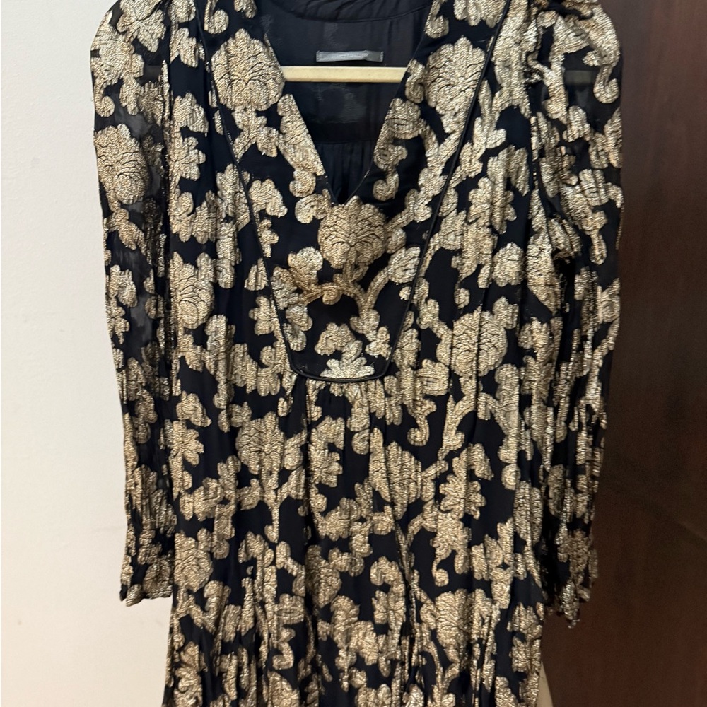 Anthropologie Black and Gold Long Sleeve Dress